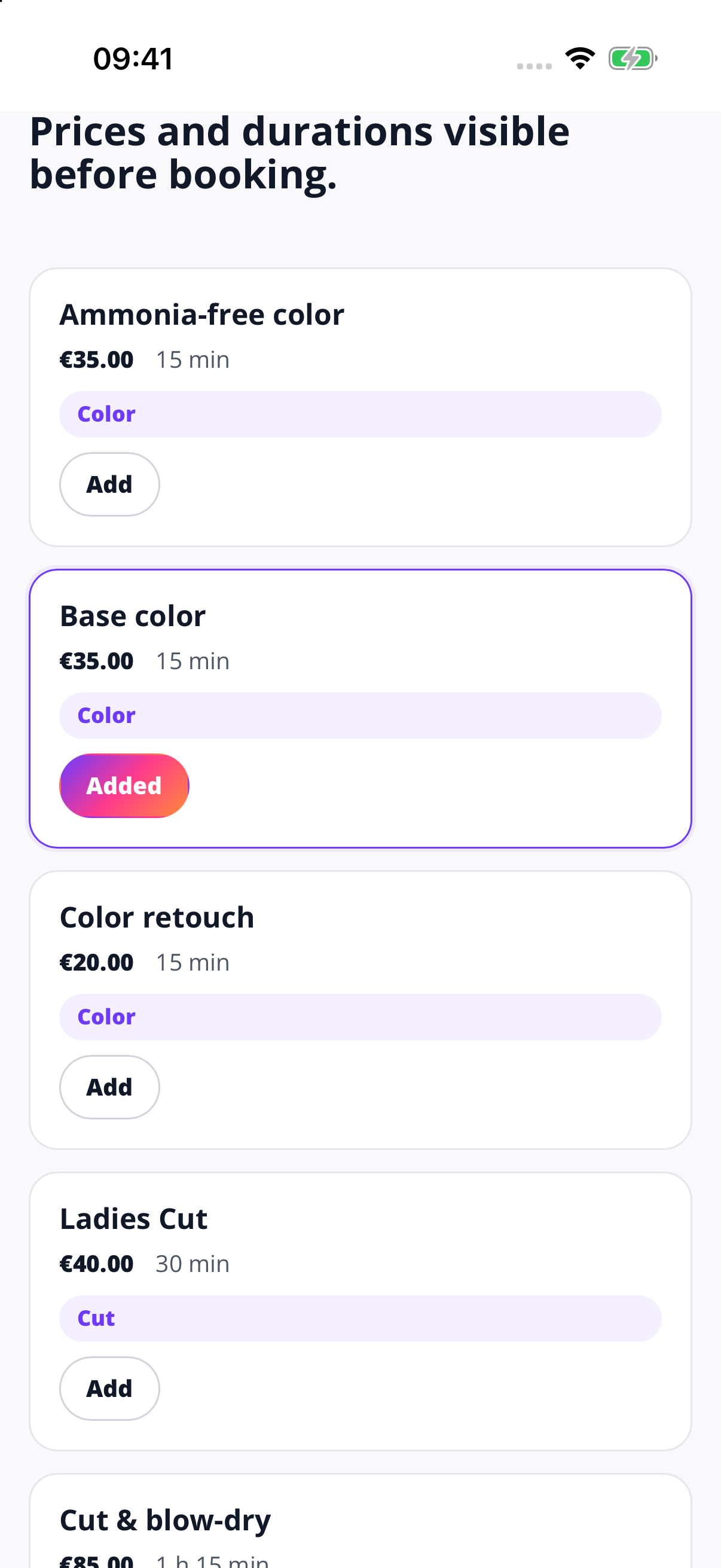 Choose a colour service.