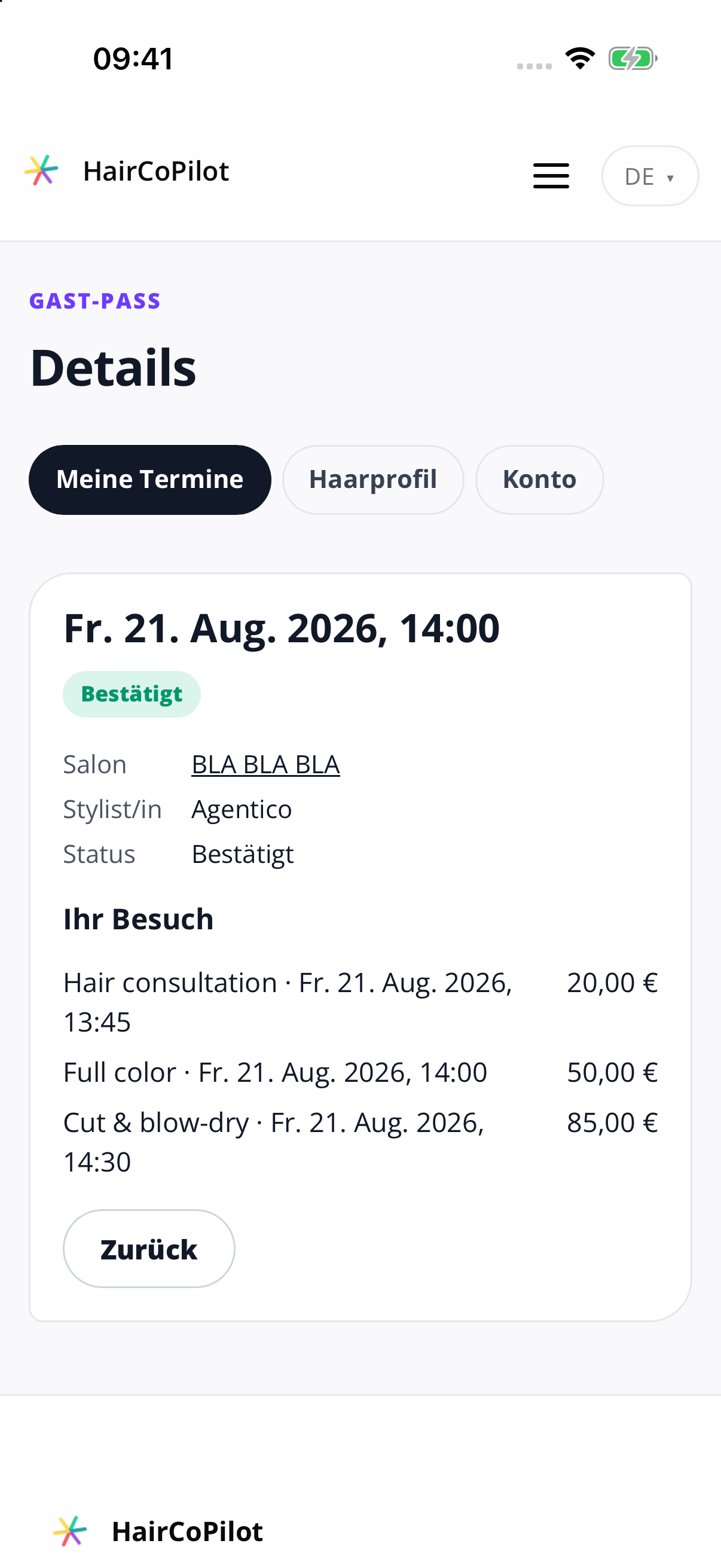 Sieh dir deinen Termin an.
