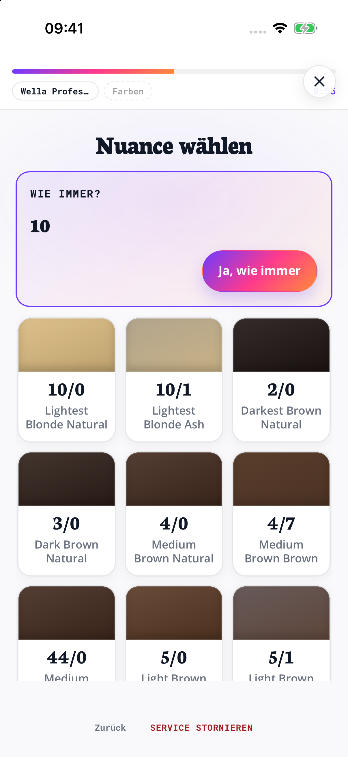 Wähle deine Nuancen. Durchsuche die Farbcodes und Farbmuster im Katalog.