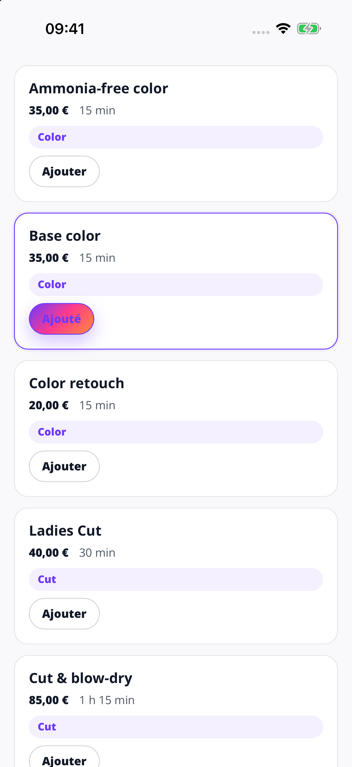 Choisissez une prestation couleur.
