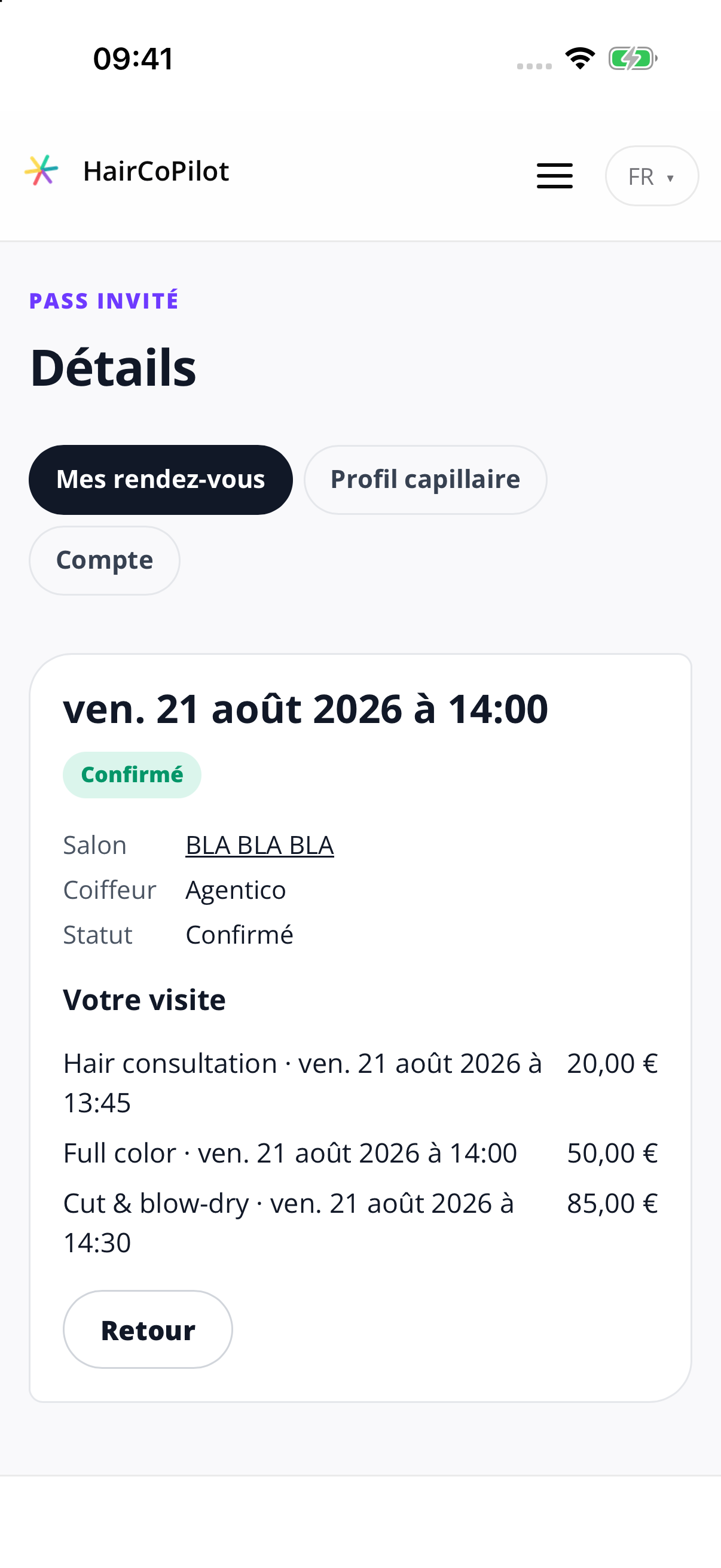 Retrouvez les détails de votre visite.
