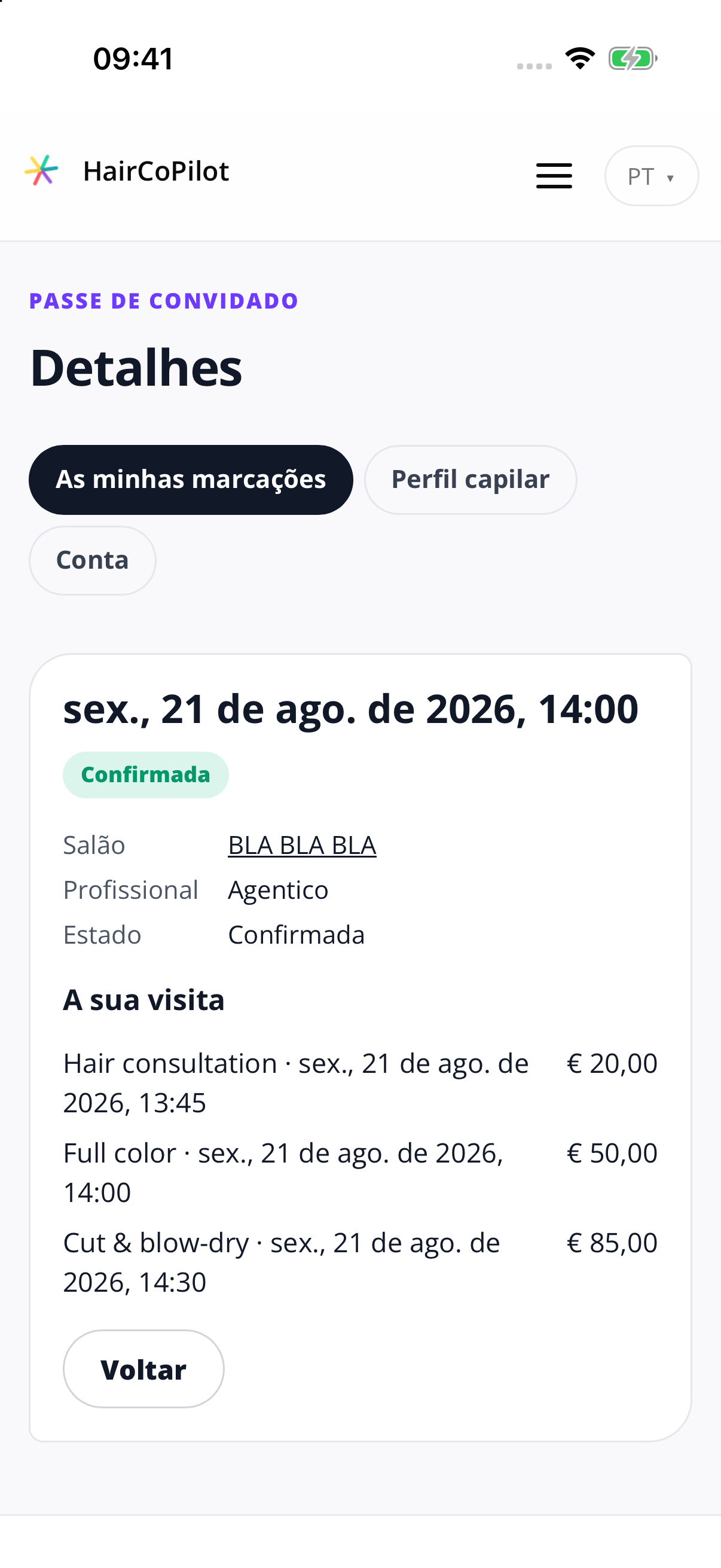 Reveja a sua visita.