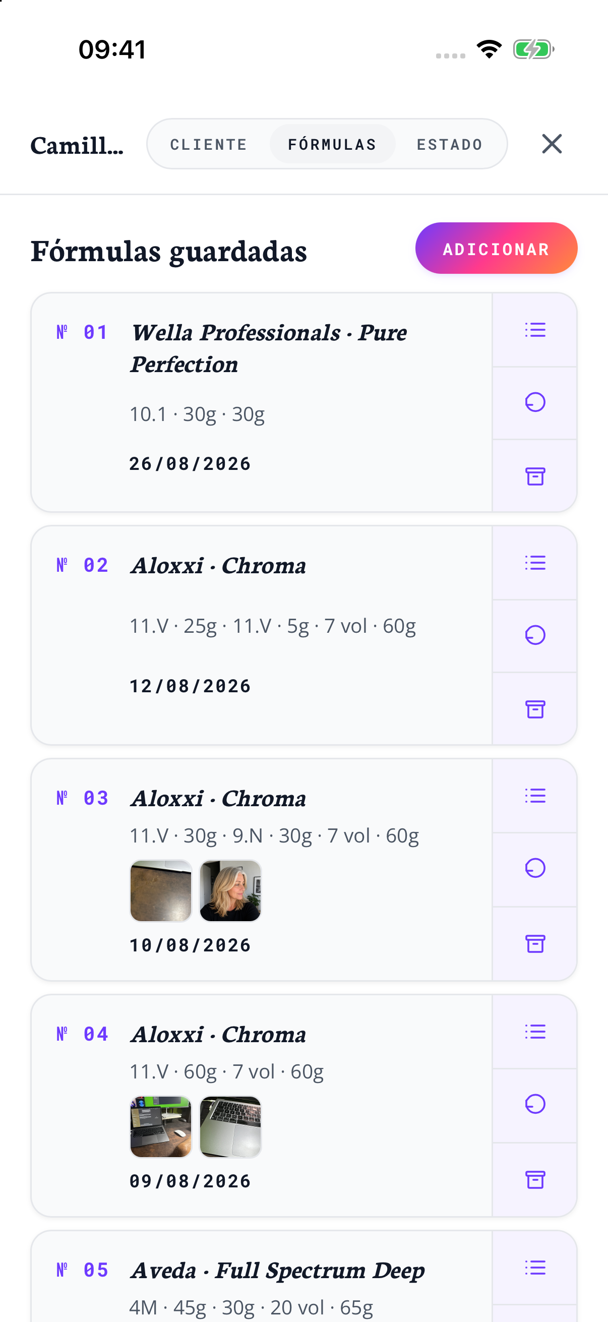 A fórmula guardada na ficha do cliente de demonstração.