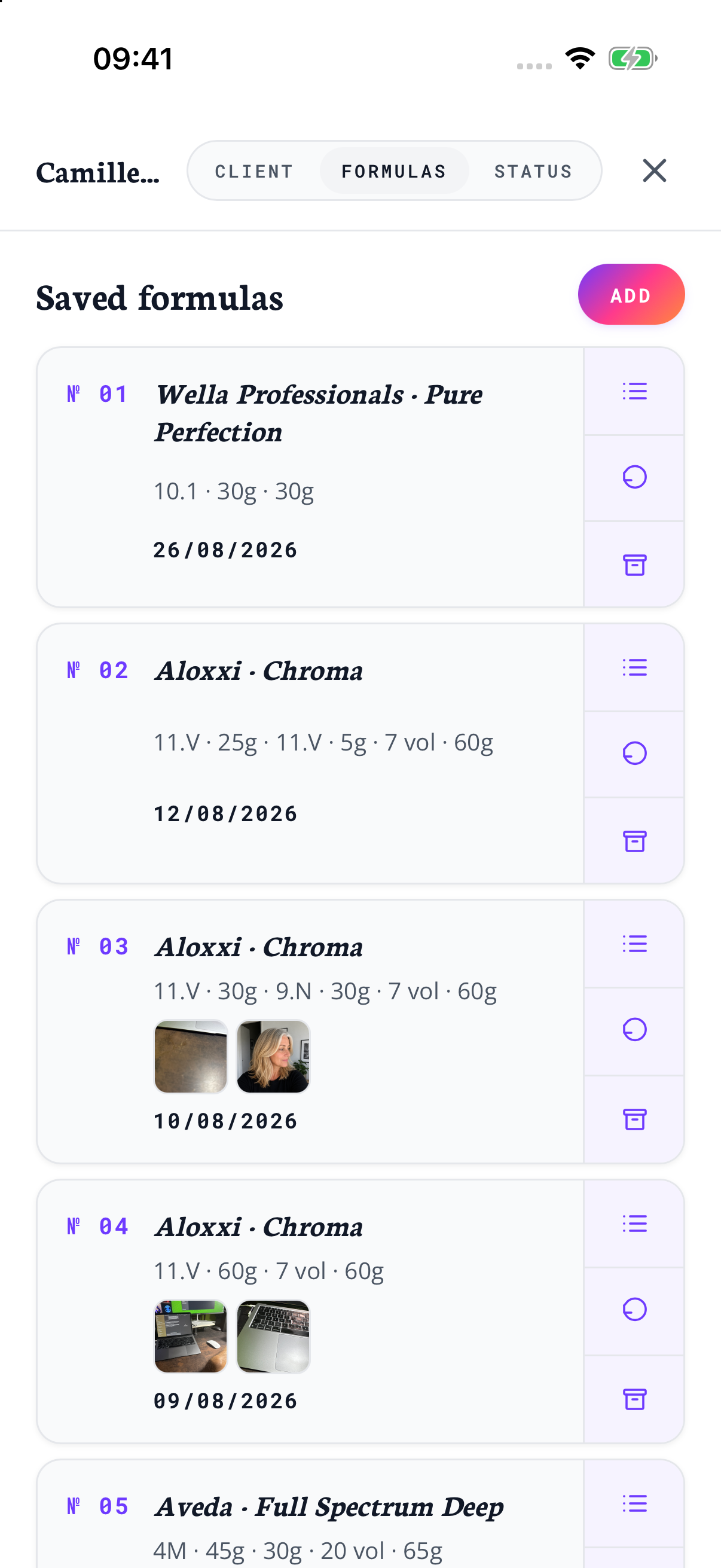 The saved formula in the demonstration client record.