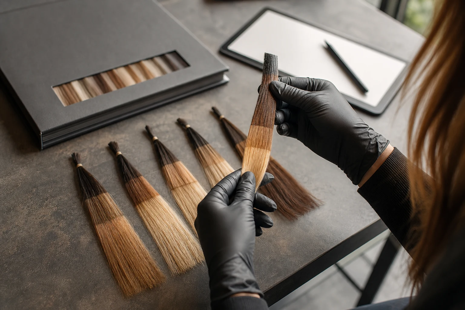 Professional colour correction assessment with history swatches strand evidence and phased plan