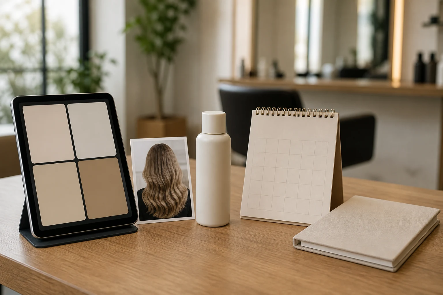 Hair colour follow-up workflow showing check-in response next action and rebooking