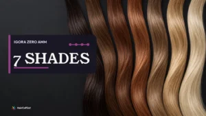 Seven separate wavy hair colour strands on a HairCoPilot cover headed ‚Äú7 SHADES‚Äù.
